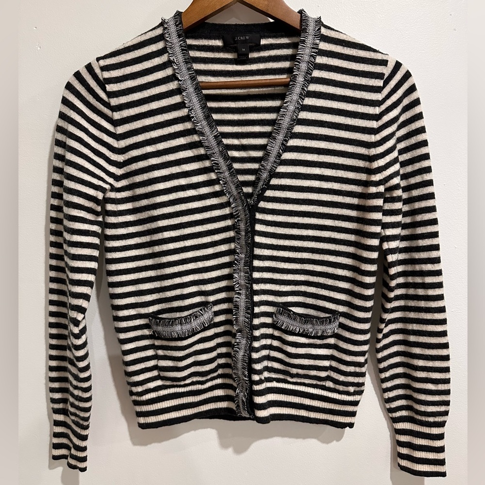 J. CREW Harlow 100% Wool Striped Preppy Cardigan‎ Size M
